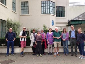 Outside Malvern Theatre before embarking for a walk in the Malvern Hills 